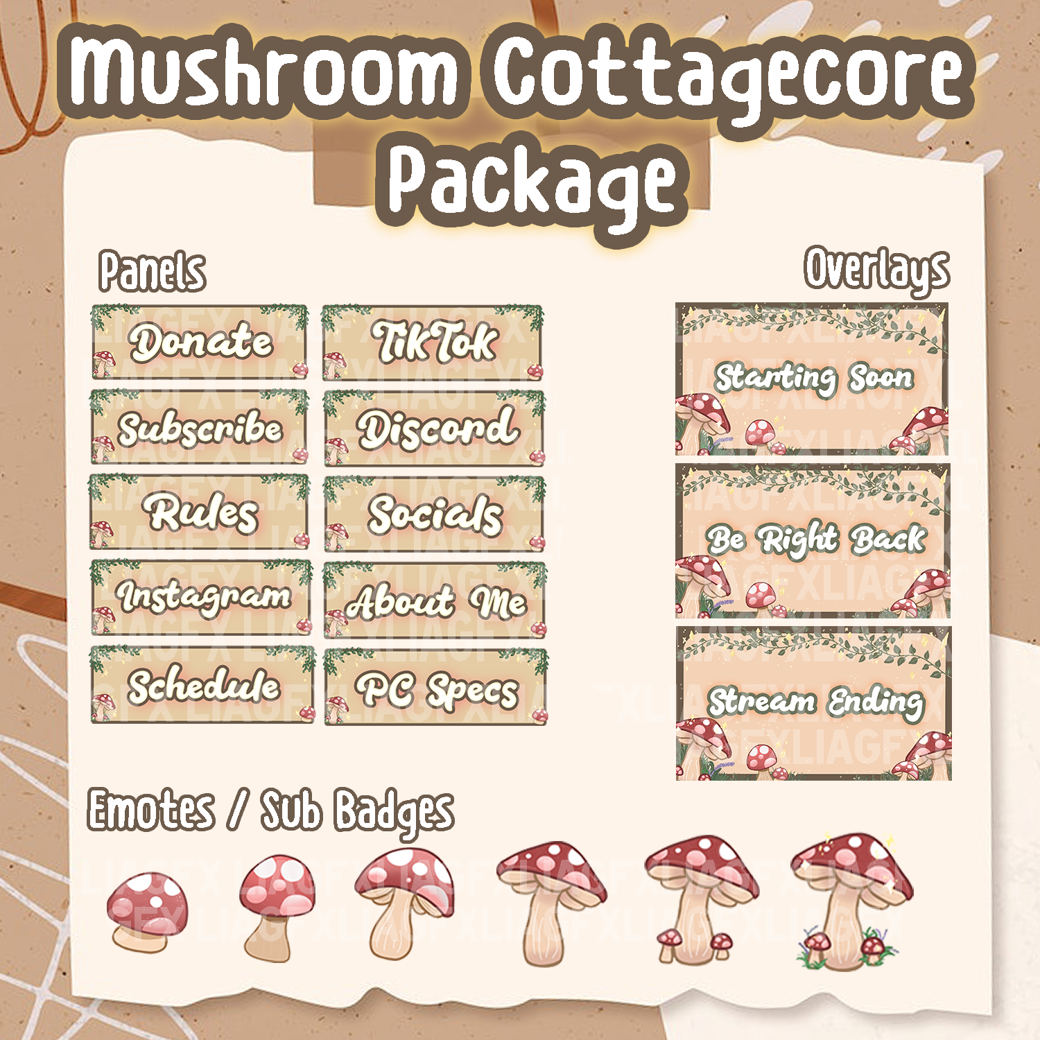 Mushroom Cottagecore Twitch Package vol.1
